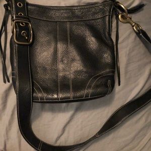Black Leather Coach Strap Adjustable Bag